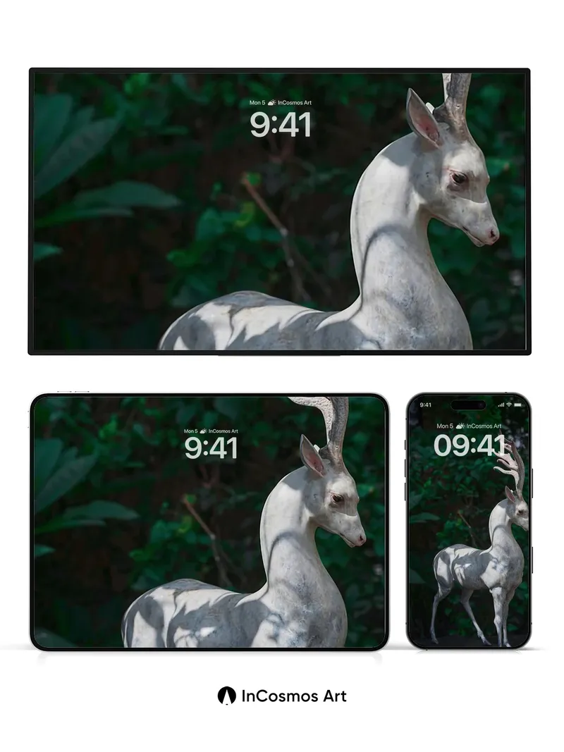 Silent Grove Wallpaper with Marble Deer