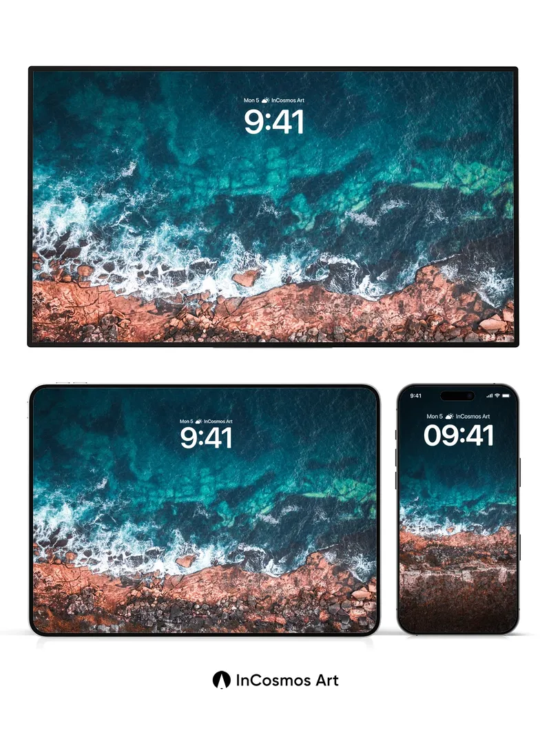 Turquoise Fury Wallpaper with Cracked Stone Edge