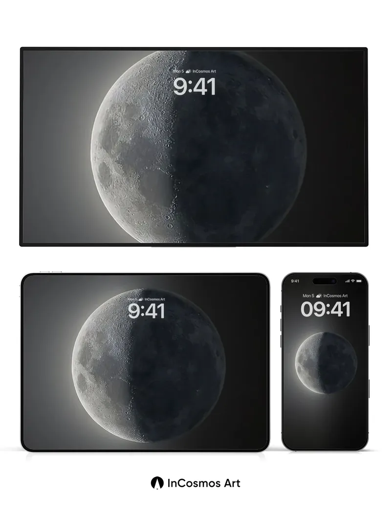 Silent Crescent Wallpaper with Lunar Shadows