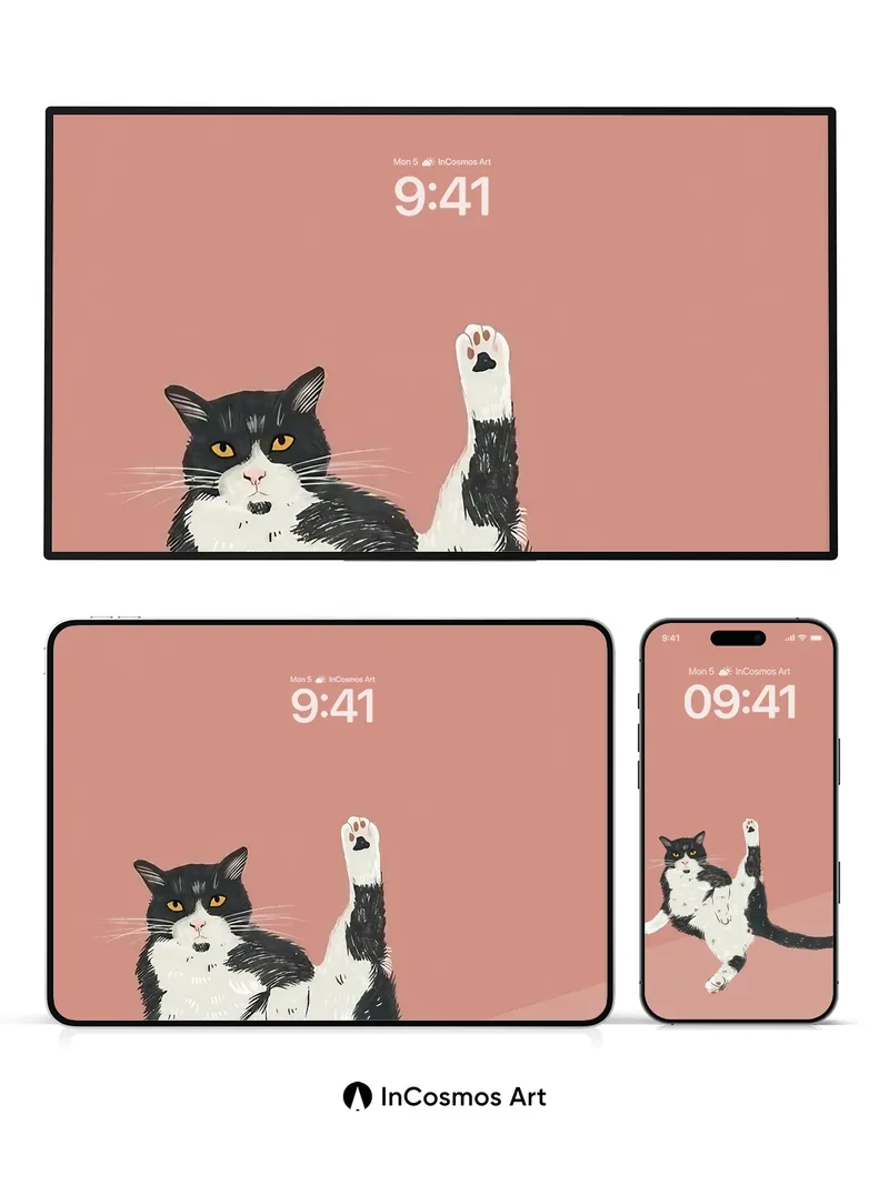 Playful Feline Wallpaper with Floating Grace