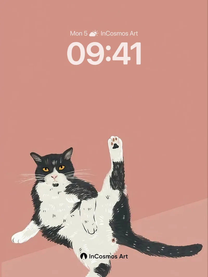 Playful Feline Wallpaper with Floating Grace