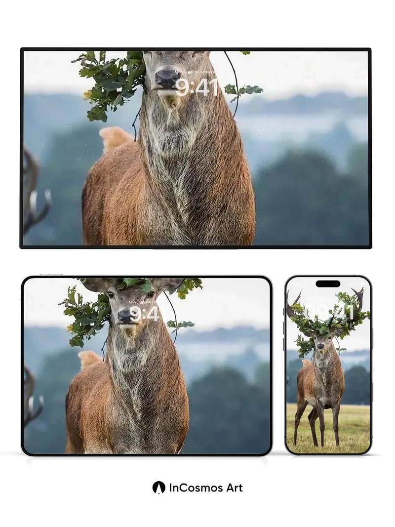 Crowned Deer Wallpaper with Verdant Antlers