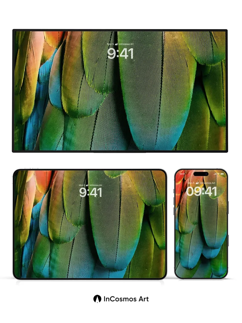 Iridescent Feather Wallpaper with Living Light