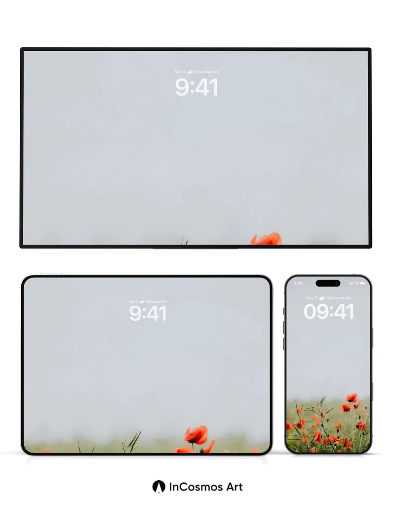 Whispering Poppy Field Wallpaper with Soft Horizon