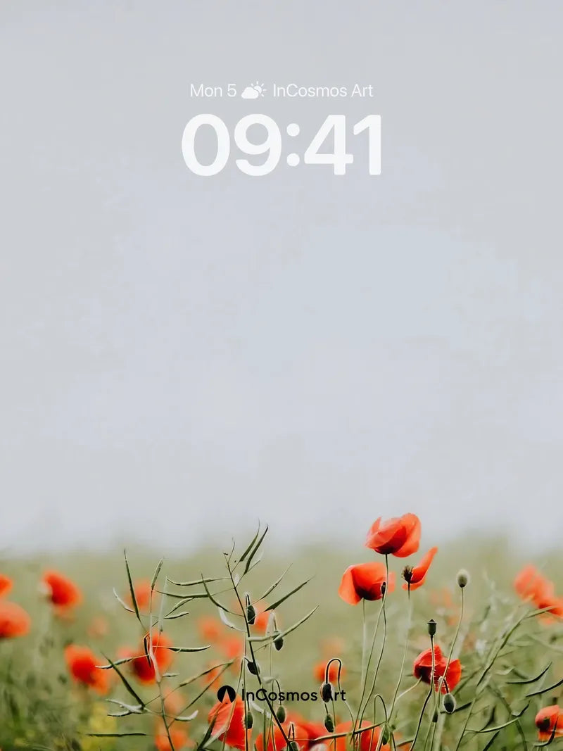 Whispering Poppy Field Wallpaper with Soft Horizon