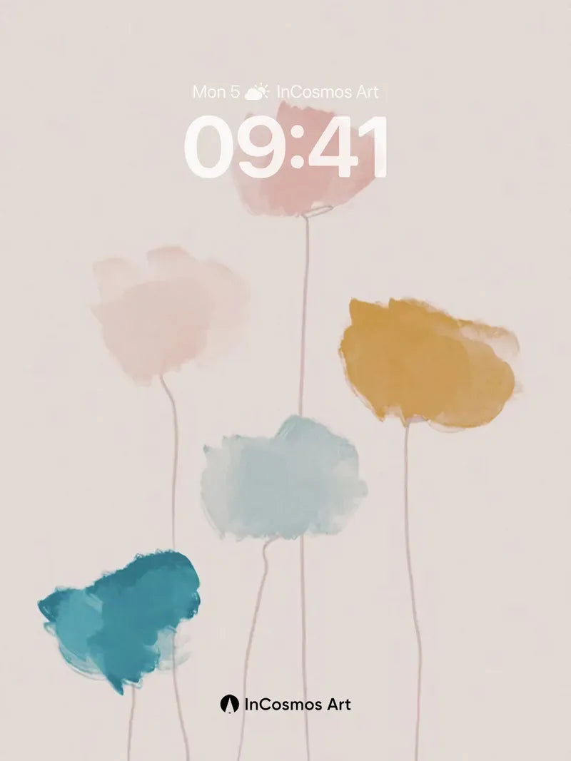 Serene Watercolor Bloom Wallpaper with Soft Stems