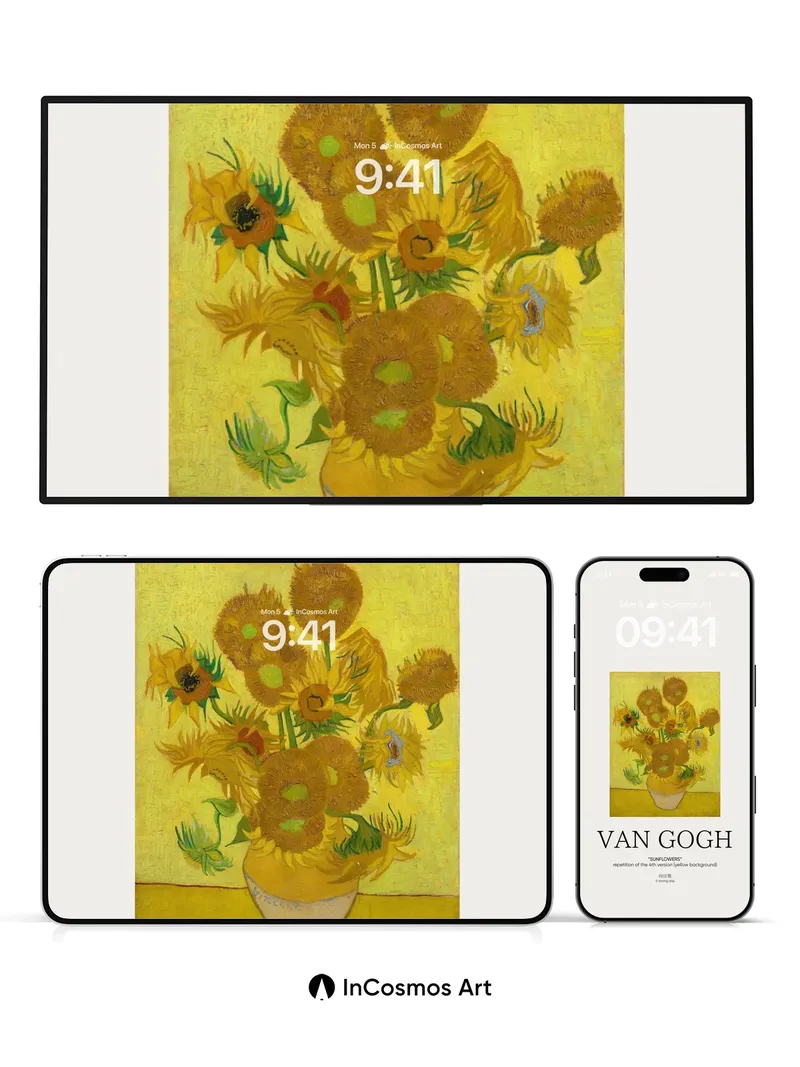 Golden Hush Sunflower Wallpaper with Van Gogh Texture