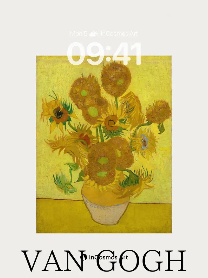 Golden Hush Sunflower Wallpaper with Van Gogh Texture