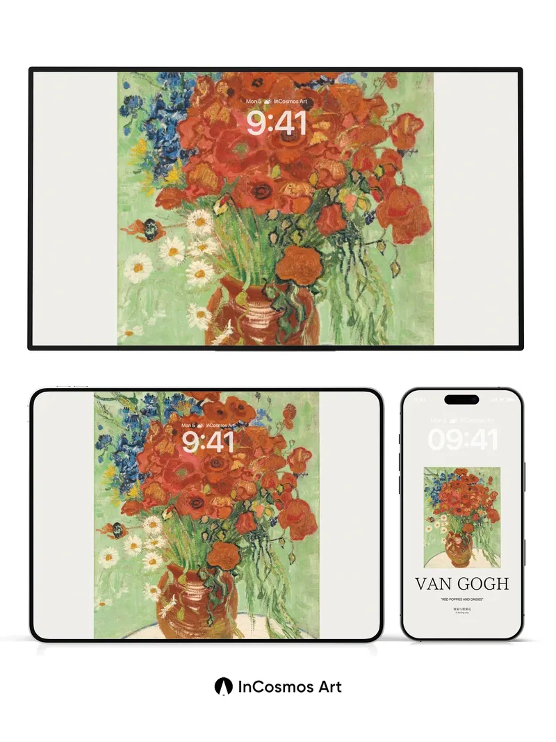 Fiery Bloom Wallpaper with Van Gogh's Brushstroke