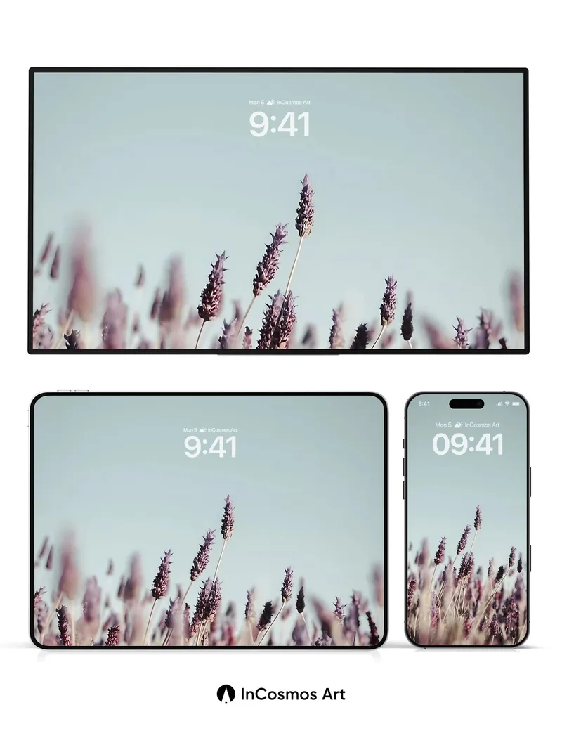 Serenity Lavender Field Wallpaper with Soft Sky Gradient