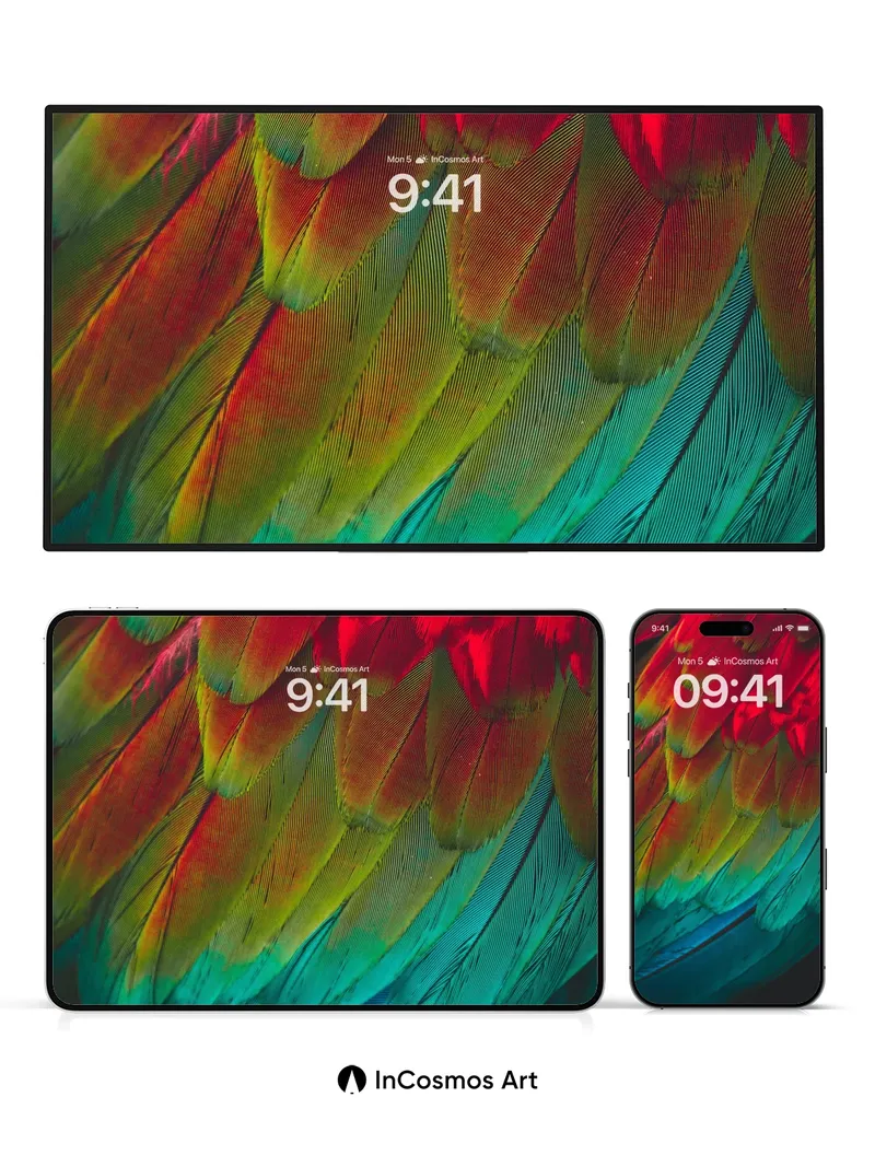 Rainbow Feather Wallpaper with Living Light