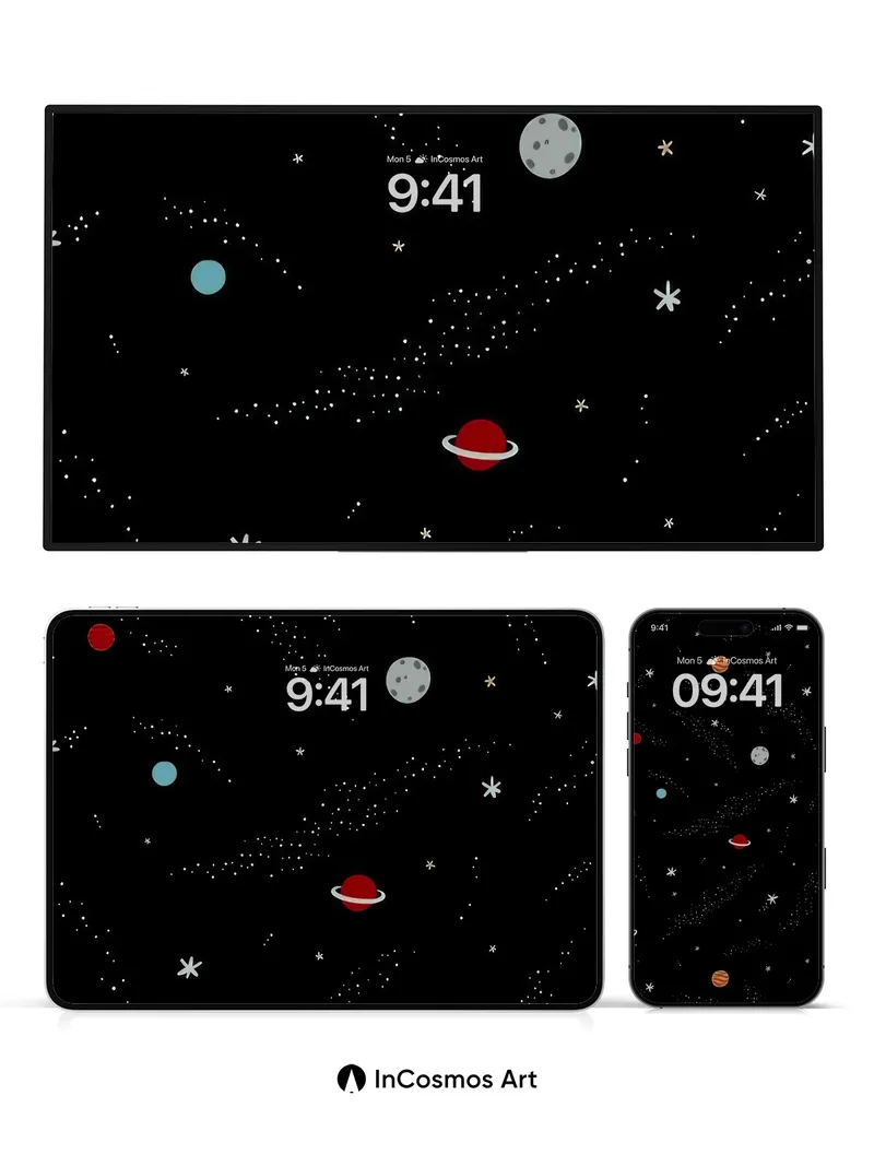 Whimsical Galaxy Wallpaper with Playful Planets