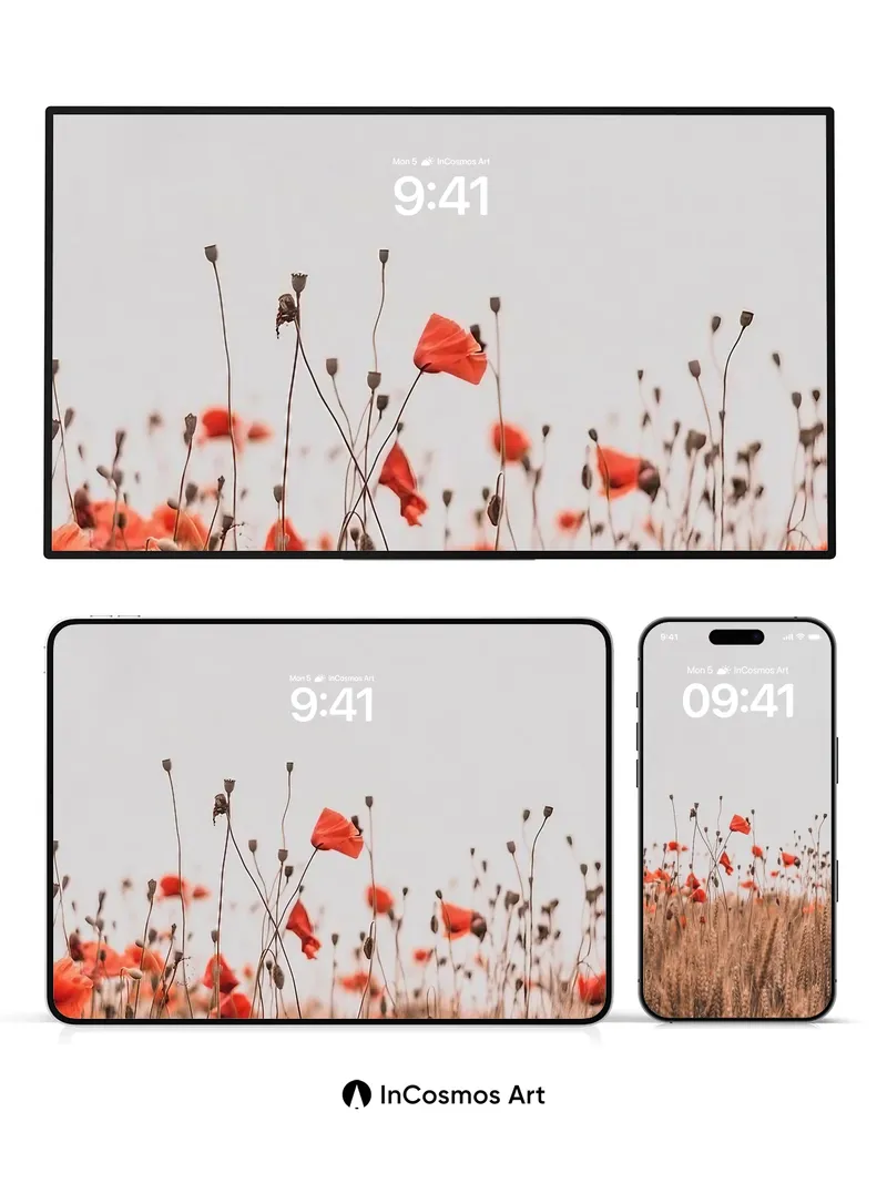 Whispering Poppy Field Wallpaper with Golden Wheat