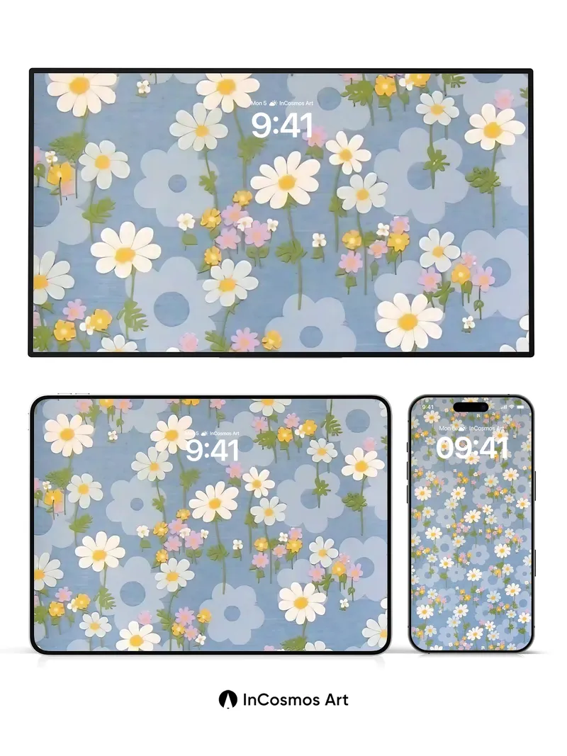 Serene Meadow Wallpaper with Floating Petals