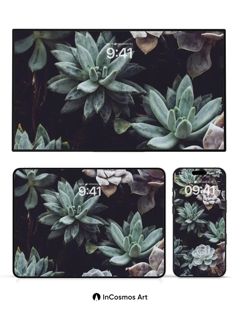 Serenity Succulent Wallpaper with Frost-Like Hues