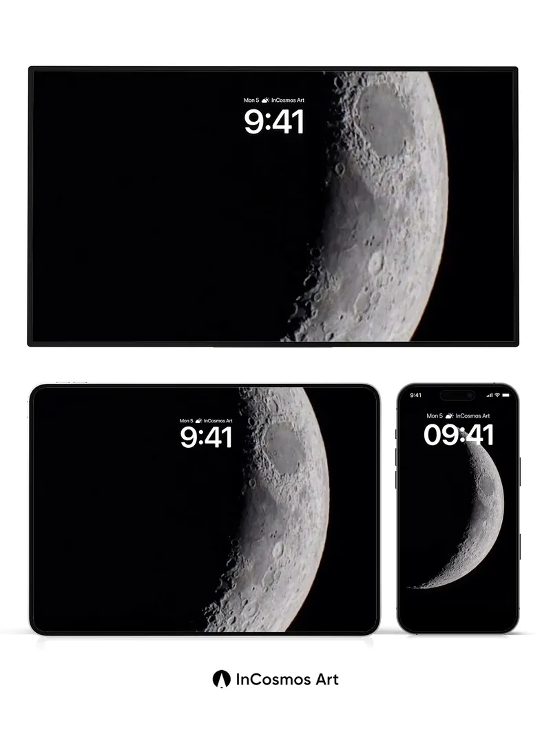 Silent Crescent Wallpaper with Lunar Craters