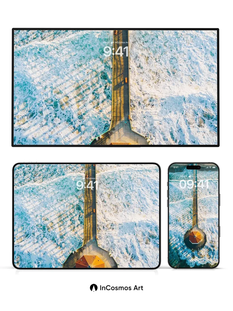 Oceanic Spine Wallpaper with Sunlit Pavilions