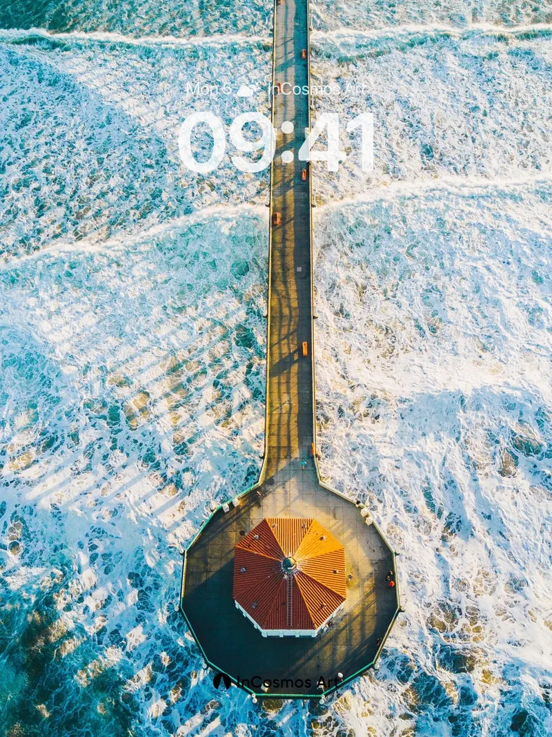 Oceanic Spine Wallpaper with Sunlit Pavilions