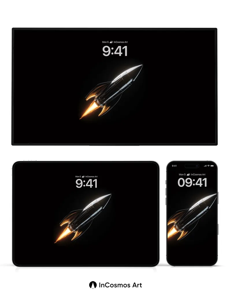 Futuristic Flame Wallpaper with Sleek Rocket Design