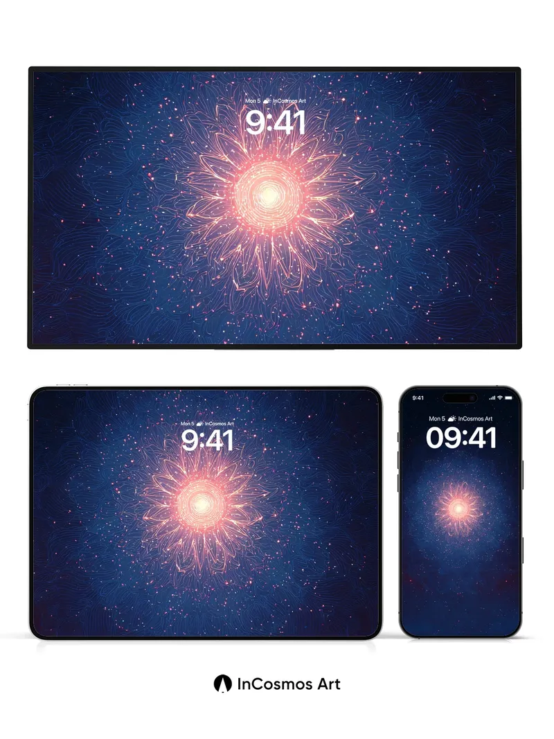 Cosmic Bloom Wallpaper with Ethereal Light Trails