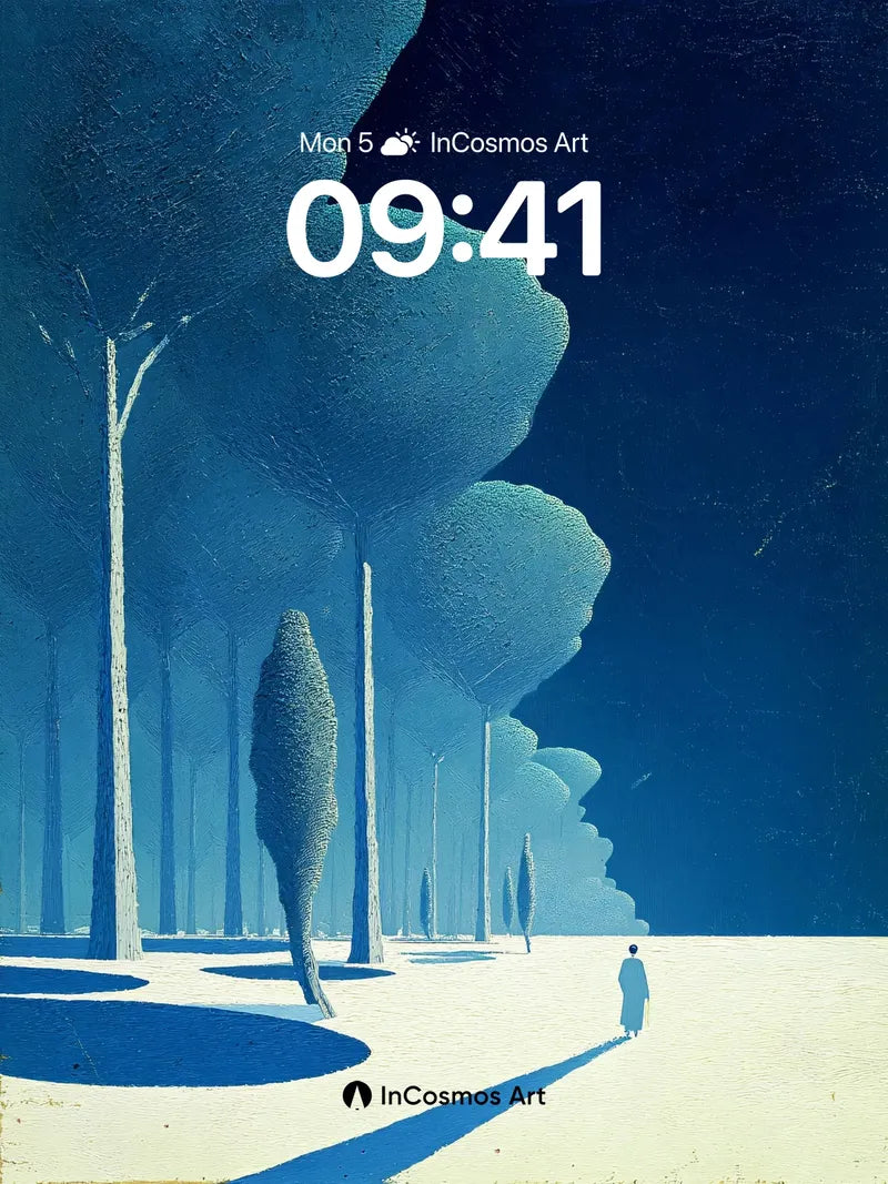 Serenity Blue Tree Line Wallpaper with Midnight Walk