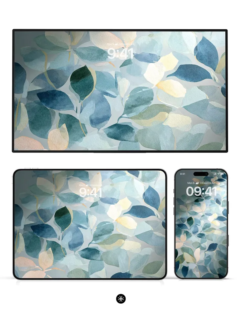 Serene Blue Leaf Wallpaper with Soft Light