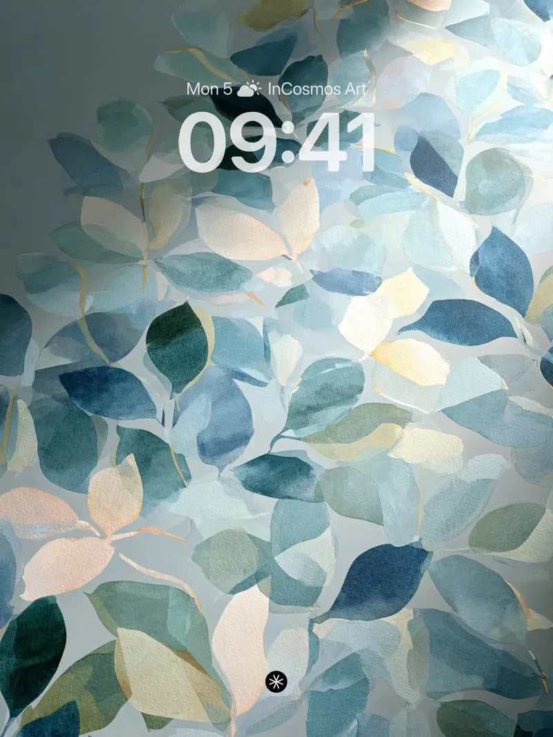 Serene Blue Leaf Wallpaper with Soft Light