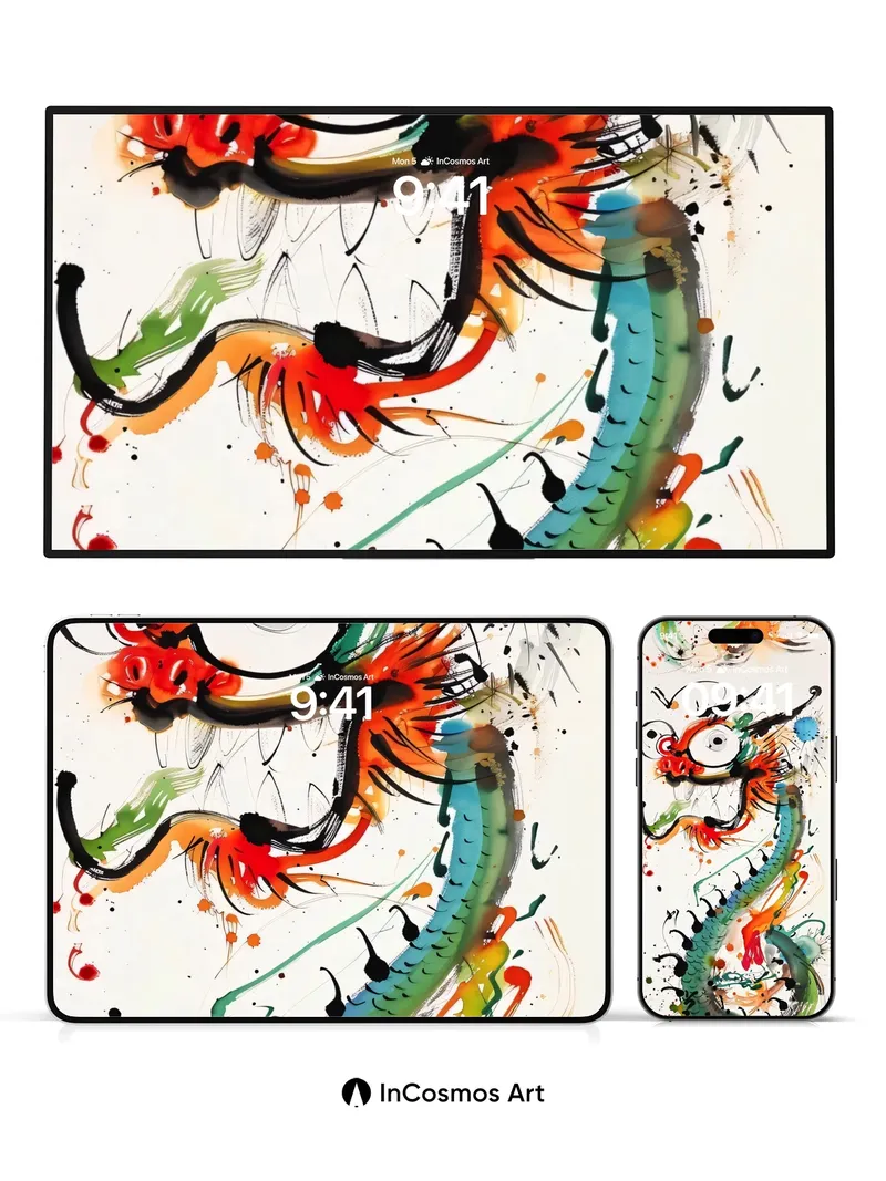 Whimsical Dragon Wallpaper with Ink Splatter Energy