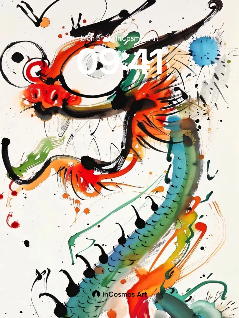 Whimsical Dragon Wallpaper with Ink Splatter Energy