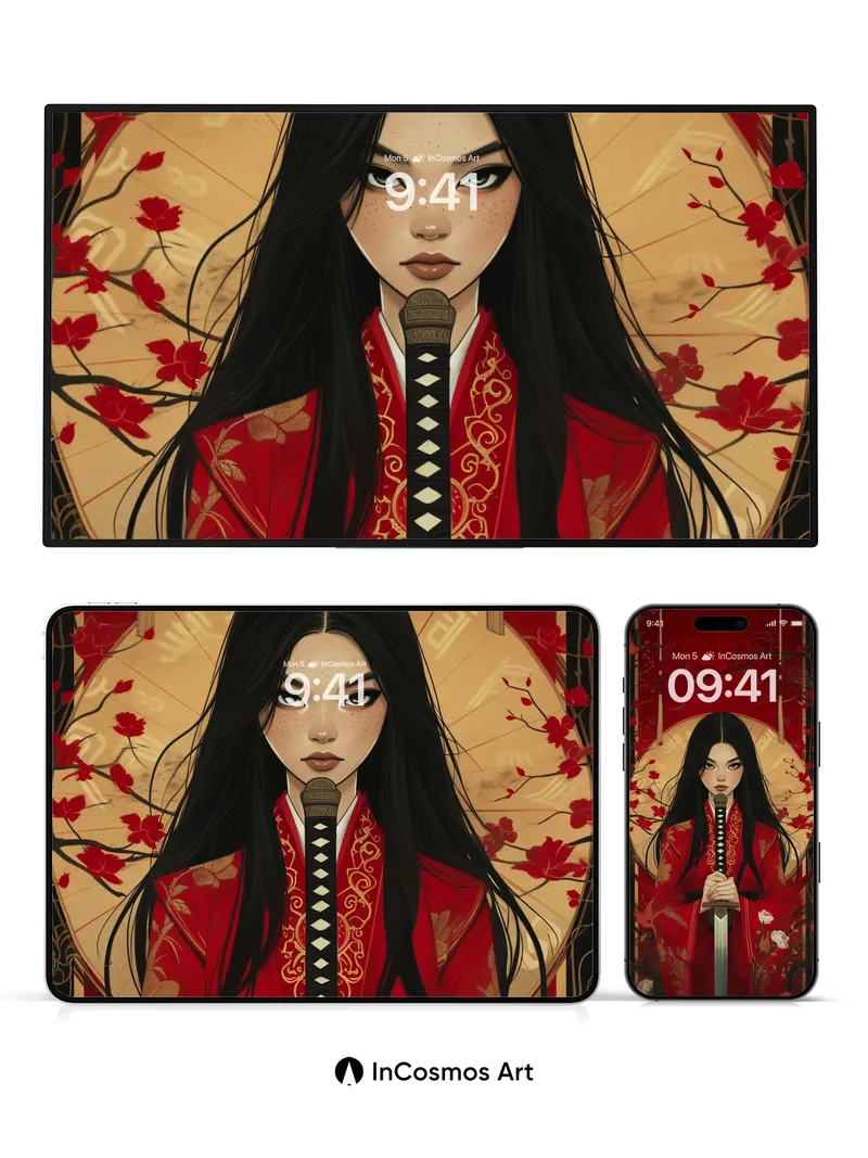 Crimson Reverie Wallpaper with Cherry Blossom Veil