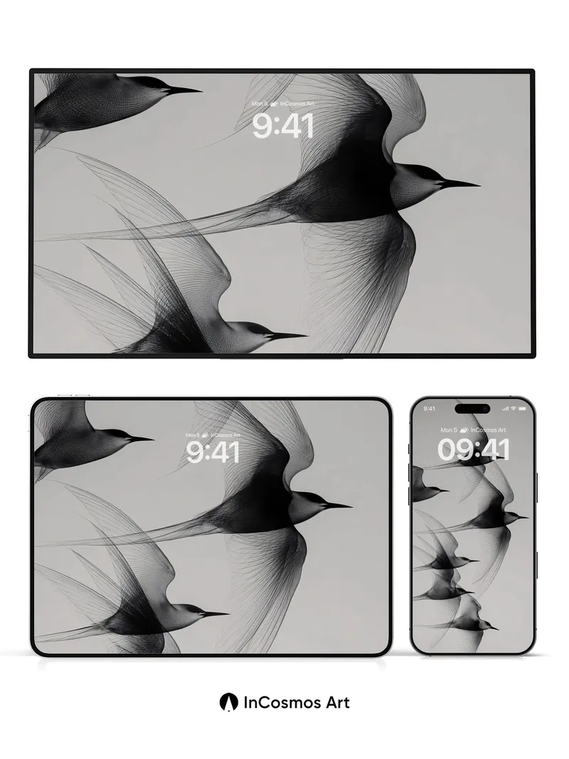 Silent Flight Wallpaper with Ethereal Feathers