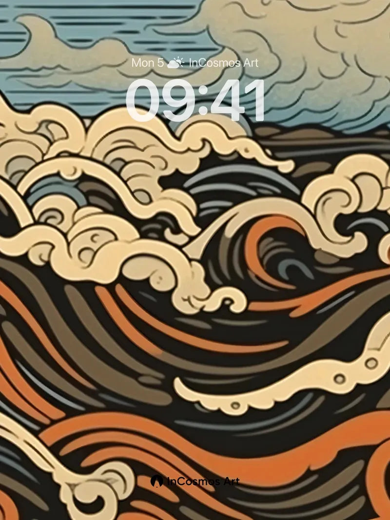 Storm-Tossed Wave Wallpaper in Hokusai Style