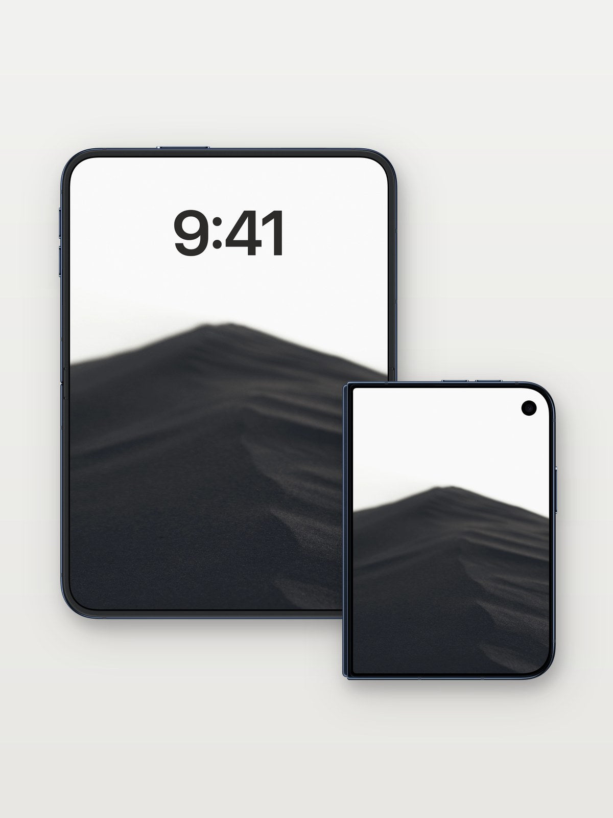 Shadowed Ridge Wallpaper with Silent Depth on iPhone Duo, open and closed