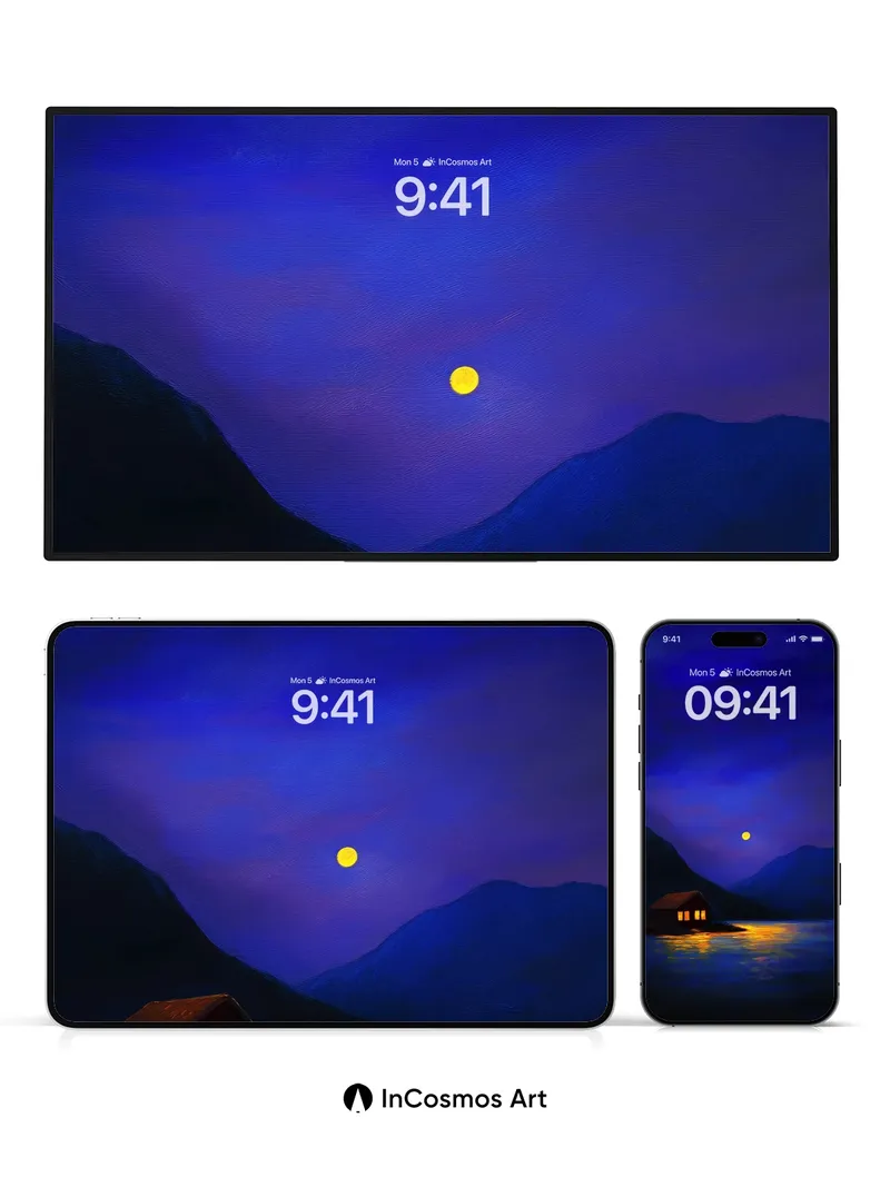 Luminous Stillness Wallpaper with Moonlit Reflection