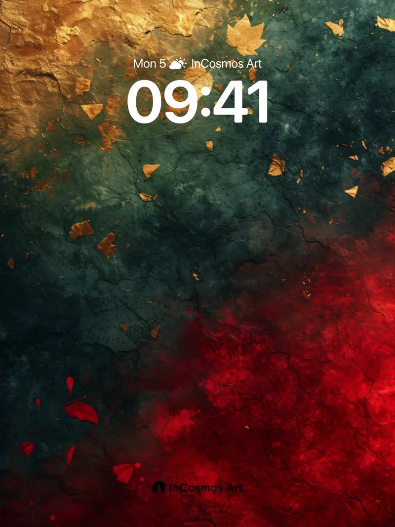 Crimson Cradle Wallpaper with Golden Leaves