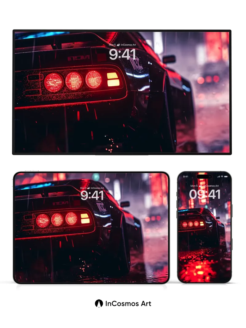 Neon Rain Wallpaper with Reflective Asphalt