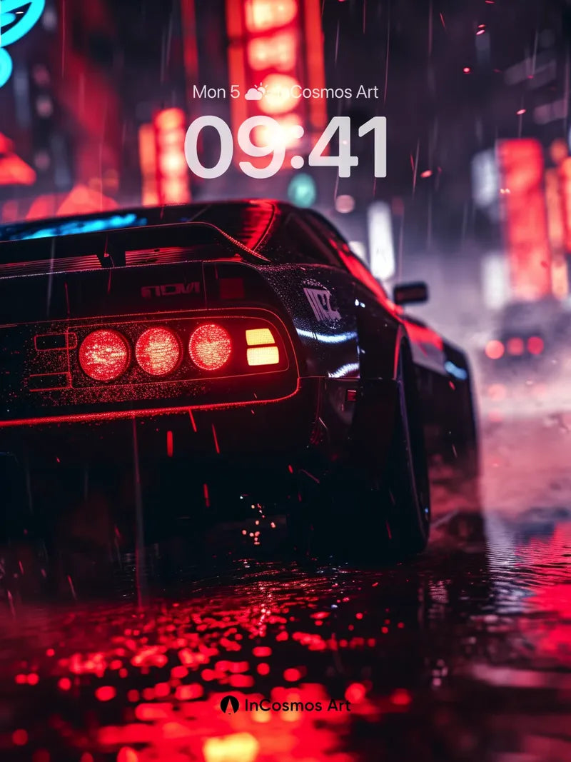 Neon Rain Wallpaper with Reflective Asphalt