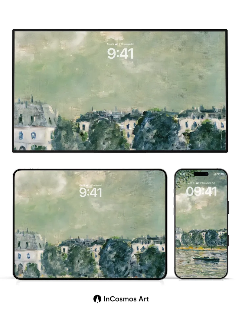 Serene Riverlight Wallpaper with Monet Touch