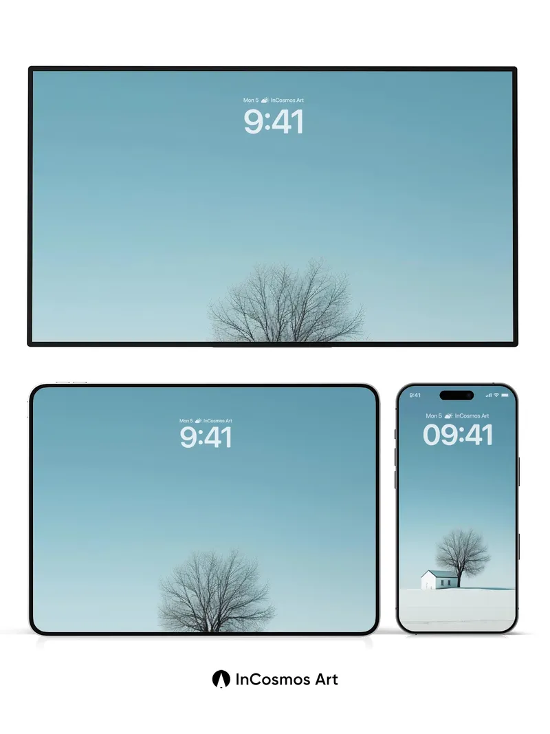 Serenity Snowscape Wallpaper with Solitary Tree