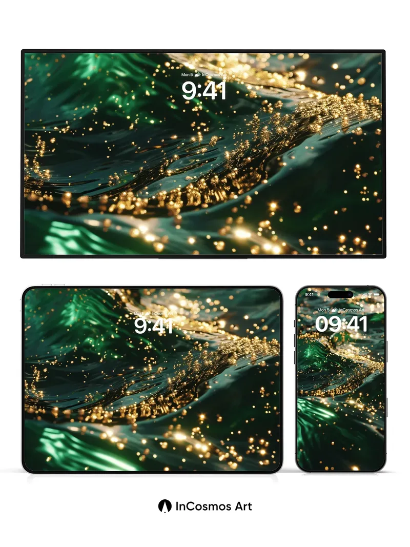 Liquid Emerald Wallpaper with Golden Dust