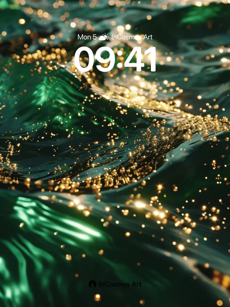 Liquid Emerald Wallpaper with Golden Dust wallpaper for iPhone, iPad & Mac