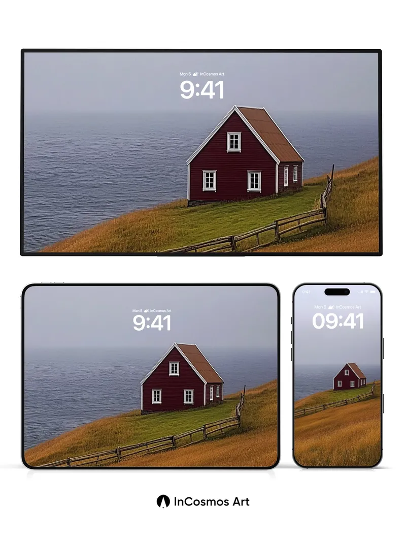 Serenity Red Cottage Wallpaper with Ocean Hush