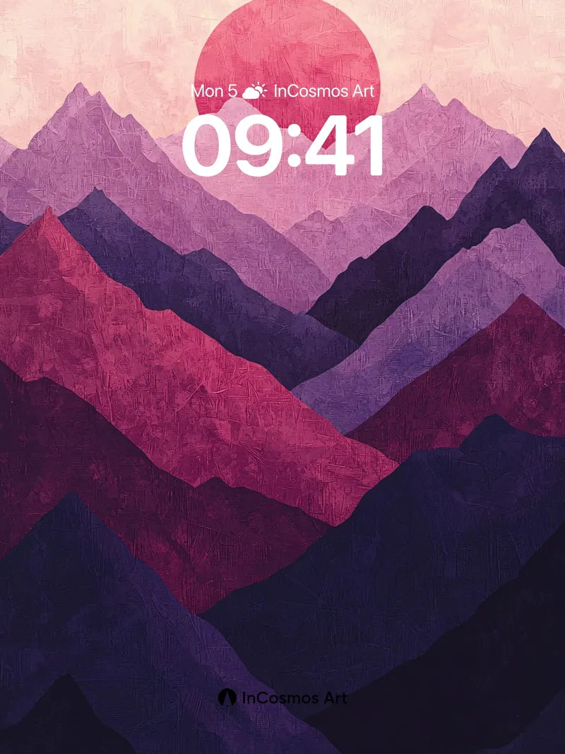 Velvet Mountain Wallpaper with Crimson Sun