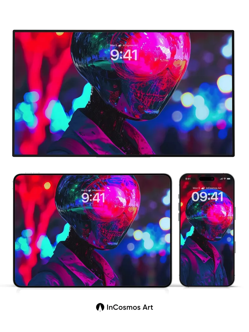 Neon Echo Wallpaper with Reflective Skull