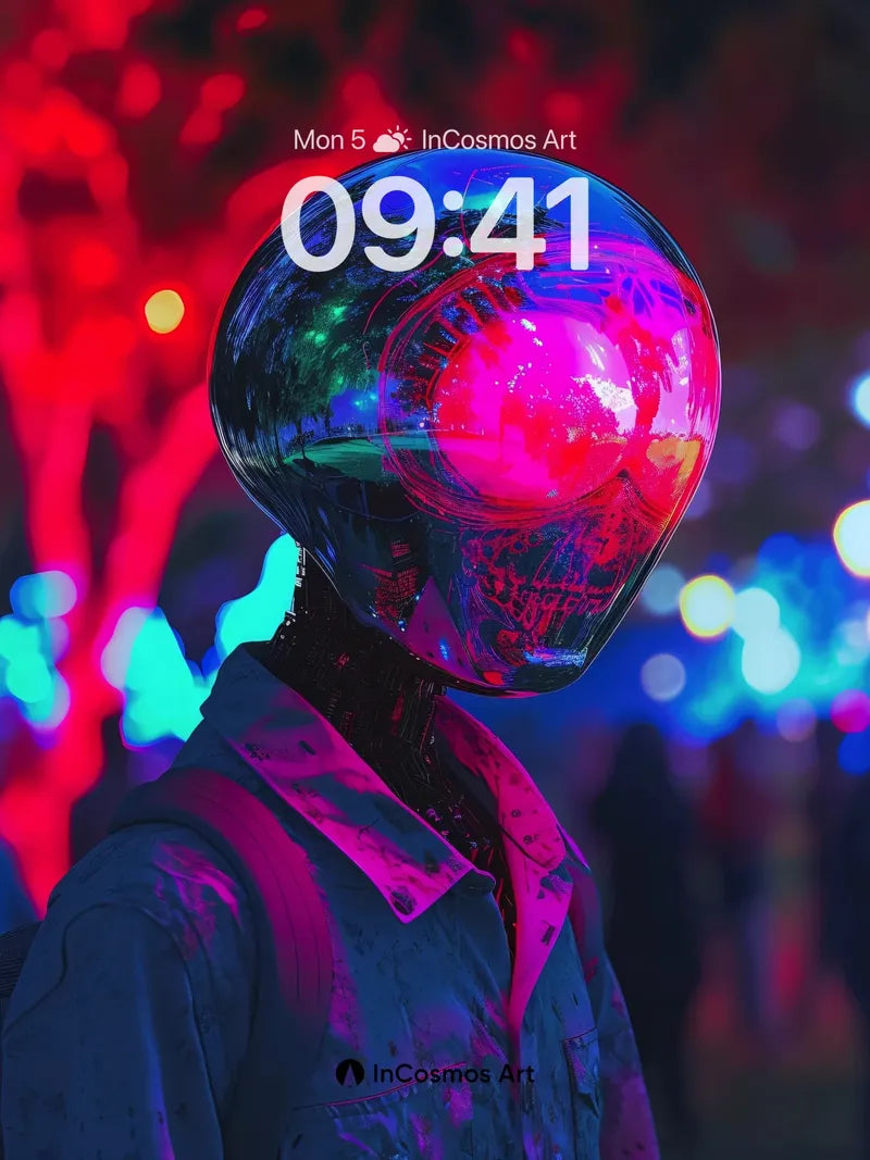 Neon Echo Wallpaper with Reflective Skull