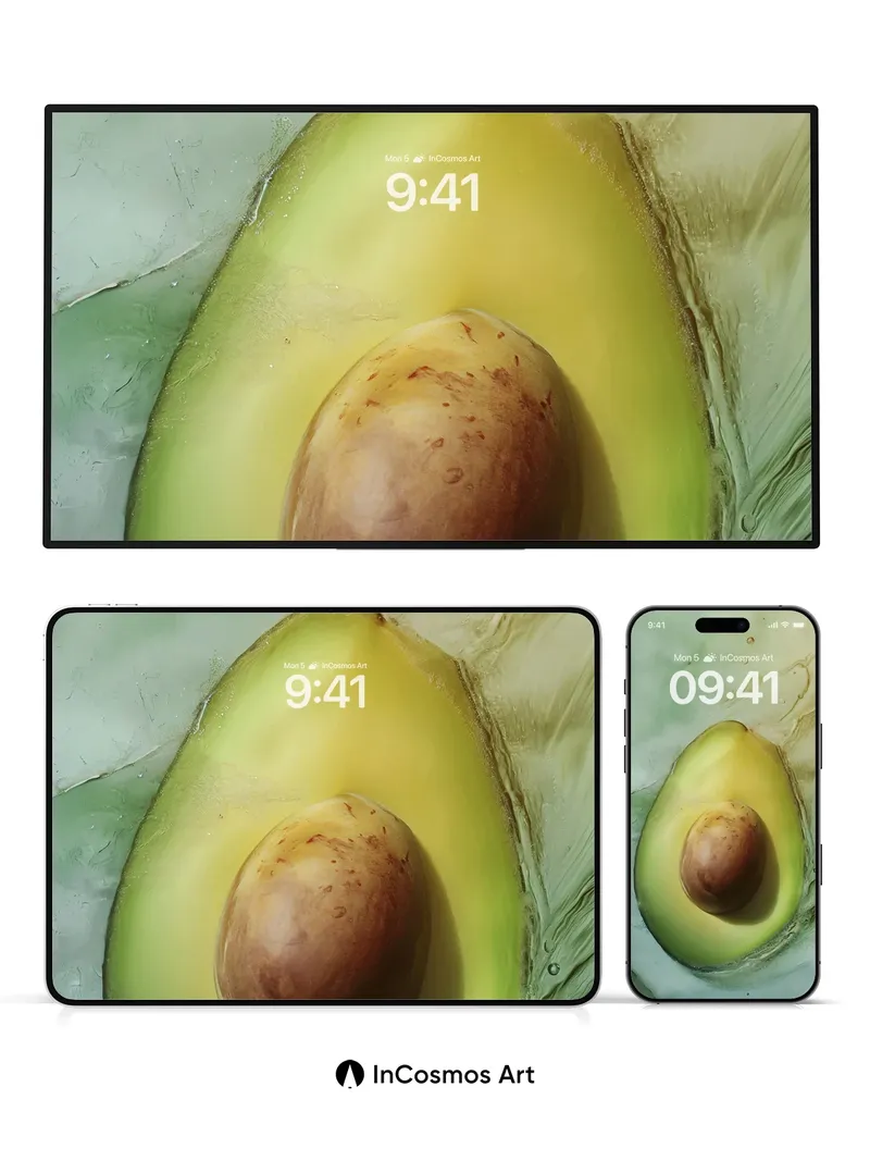 Luminous Avocado Wallpaper with Liquid Light