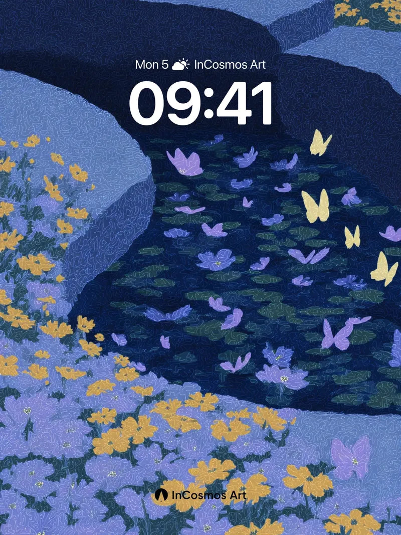 Midnight Bloom Wallpaper with Fluttering Wings