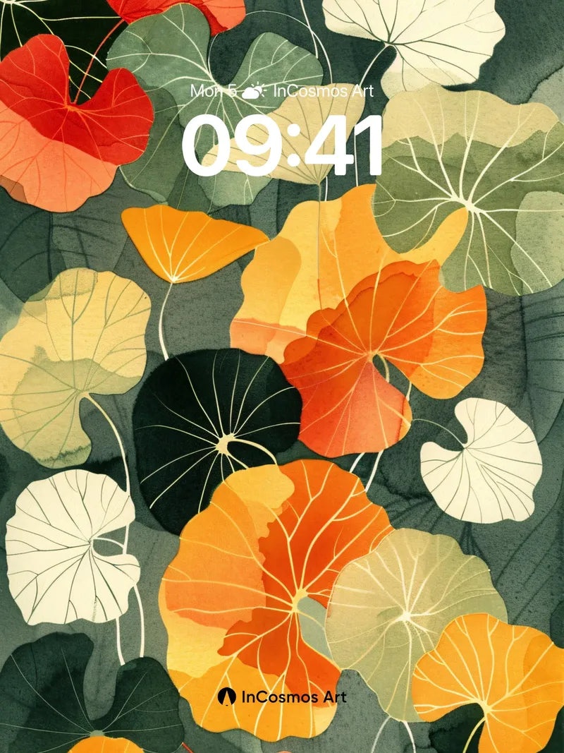 Autumn Whispers Wallpaper with Floating Leaves