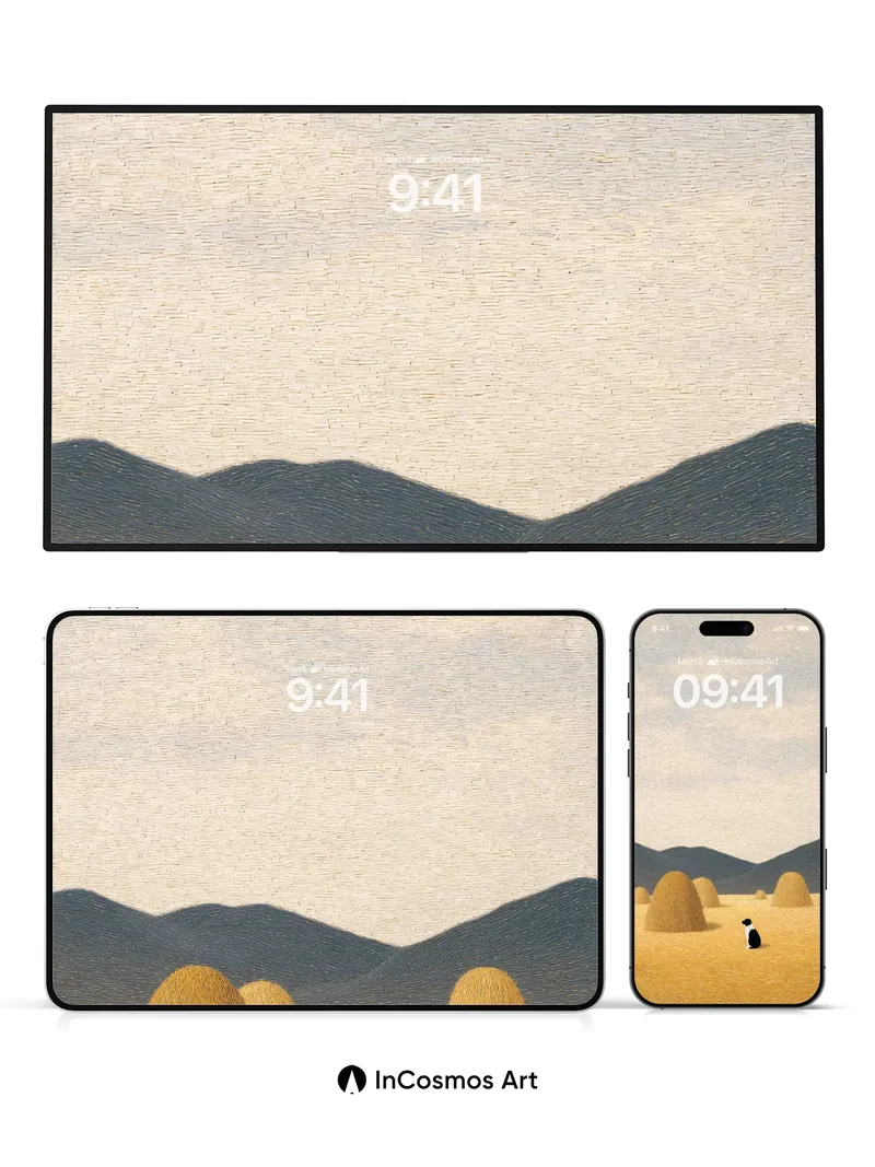 Serenity in Straw Wallpaper with Solitary Cat