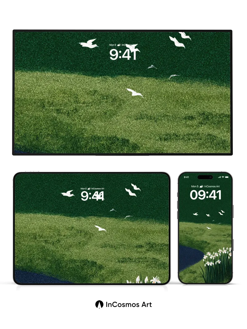 Serenity Drift Wallpaper with Floating Irises